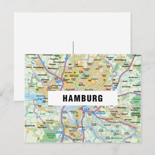 STADSPLATTEGROND BRIEFKAARTEN ♥ Hamburg (Voorkant / Achterkant)