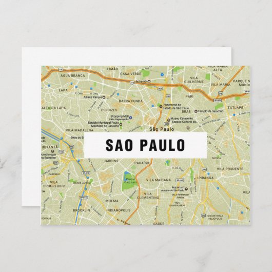 STADSPLATTEGROND BRIEFKAARTEN ♥ Sao Paulo (Voorkant / Achterkant)