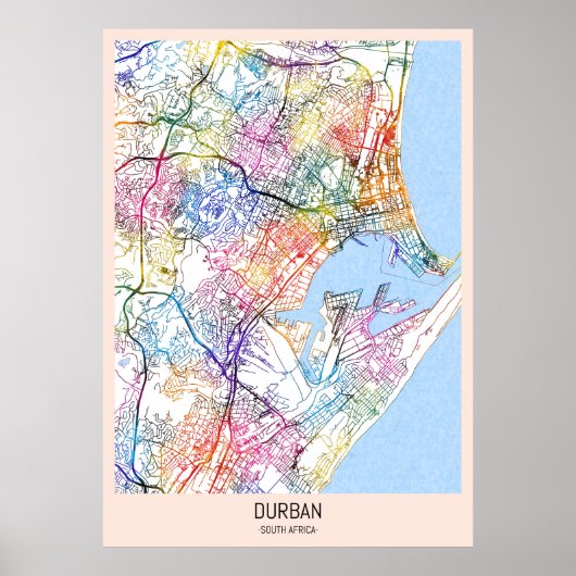 Stadsplattegrond Durban Zuid-Afrika Poster (Voorkant)