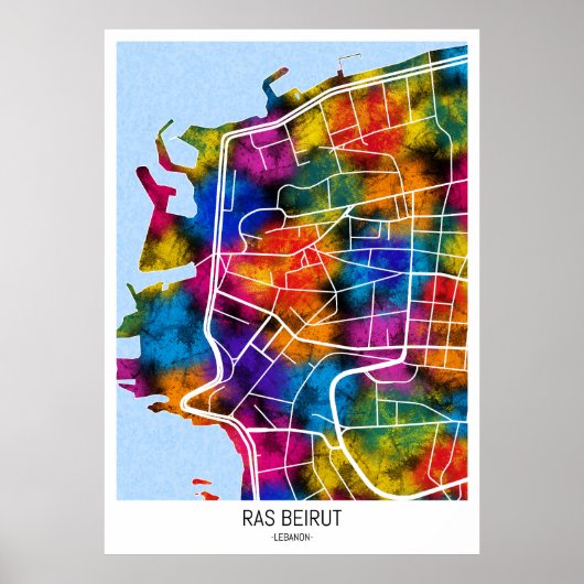 Stadsplattegrond Ras Beiroet Libanon Poster (Voorkant)