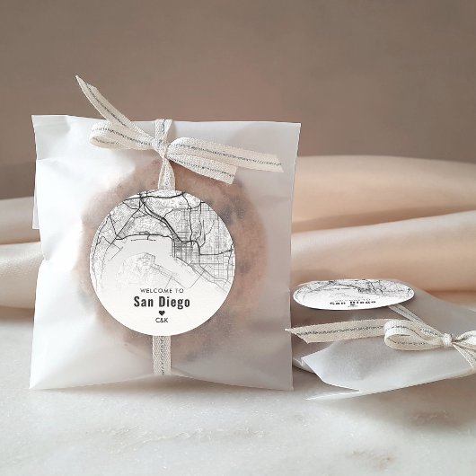 Stadsplattegrond San Diego | Bruiloft Welkom Ronde Sticker