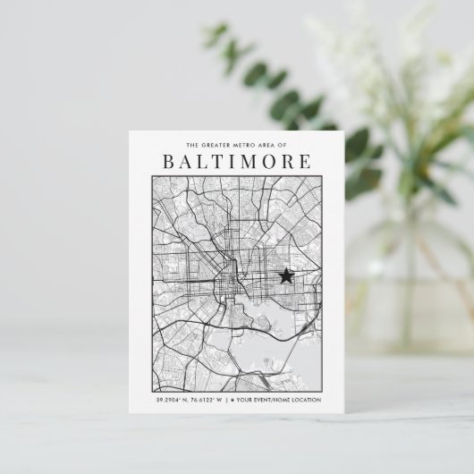Stadsplattegrond van Baltimore + Locatiemarkering Briefkaart (Staand voorkant)