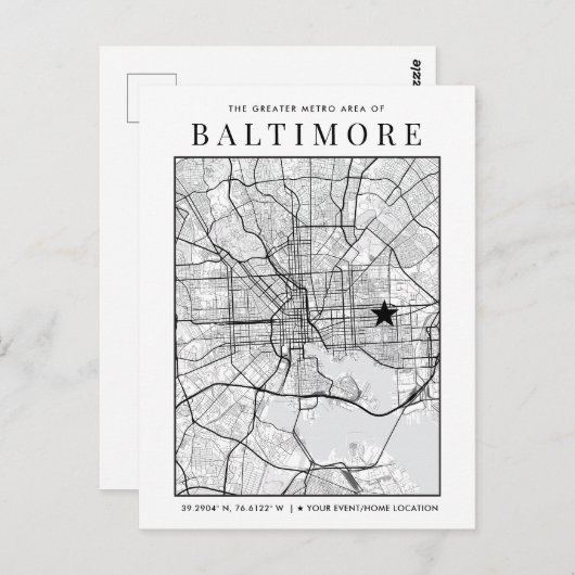 Stadsplattegrond van Baltimore + Locatiemarkering Briefkaart (Voorkant / Achterkant)