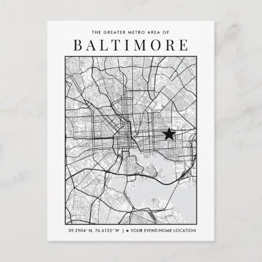Stadsplattegrond van Baltimore + Locatiemarkering Briefkaart (Voorkant)