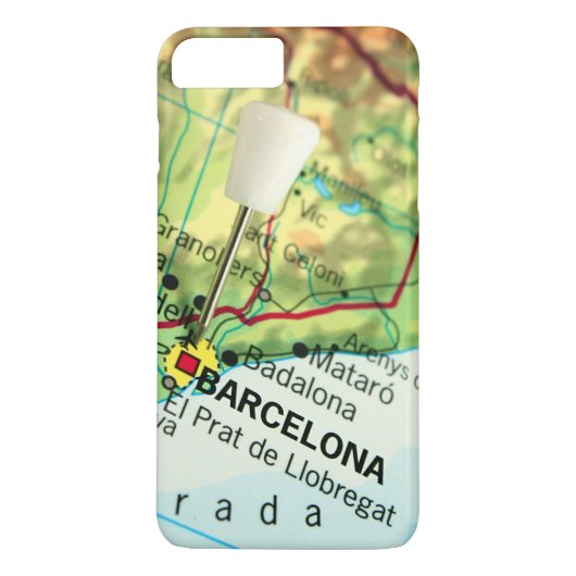 Stadsplattegrond van Barcelona met speld Case-Mate iPhone Case (Achterkant)