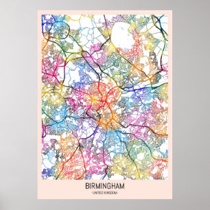 Stadsplattegrond van Birmingham Verenigd Koninkrij Poster