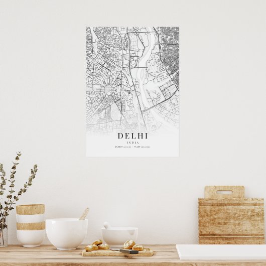 Stadsplattegrond van Delhi Poster (Keuken)