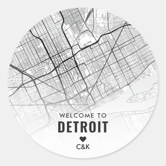 Stadsplattegrond van Detroit, Michigan | Bruiloft  Ronde Sticker (Voorkant)