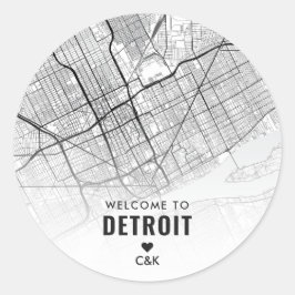 Stadsplattegrond van Detroit, Michigan | Bruiloft  Ronde Sticker