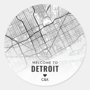 Stadsplattegrond van Detroit, Michigan   Bruiloft  Ronde Sticker