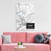 Stadsplattegrond van Detroit, Michigan + Markeer u Canvas Afdruk (Insitu (Woonkamer))