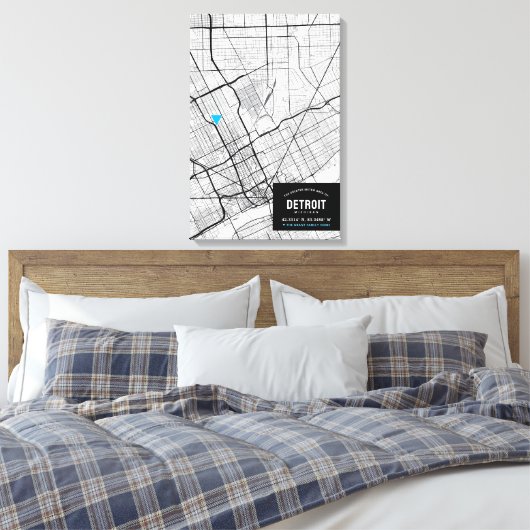 Stadsplattegrond van Detroit, Michigan + Markeer u Canvas Afdruk (Insitu (Slaapkamer))
