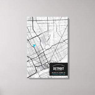Stadsplattegrond van Detroit, Michigan + Markeer u Canvas Afdruk