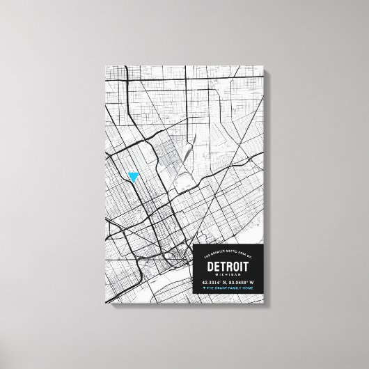 Stadsplattegrond van Detroit, Michigan + Markeer u Canvas Afdruk (Voorkant)