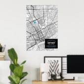 Stadsplattegrond van Detroit, Michigan + Markeer u Poster (Thuiskantoor)