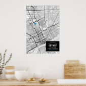 Stadsplattegrond van Detroit, Michigan + Markeer u Poster (Keuken)