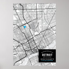 Stadsplattegrond van Detroit, Michigan + Markeer u Poster