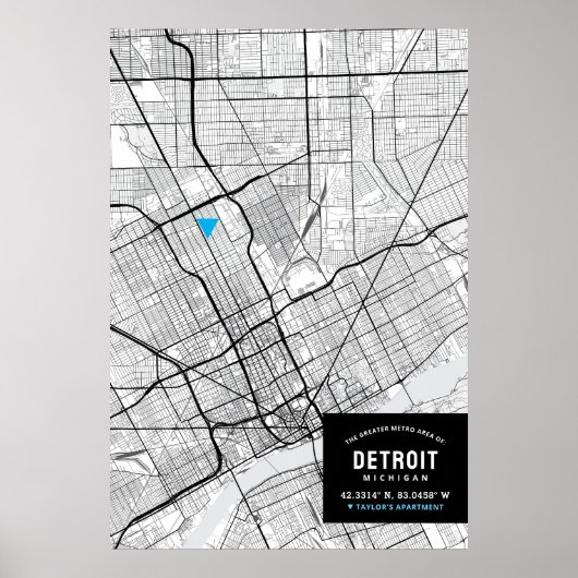 Stadsplattegrond van Detroit, Michigan + Markeer u Poster (Voorkant)