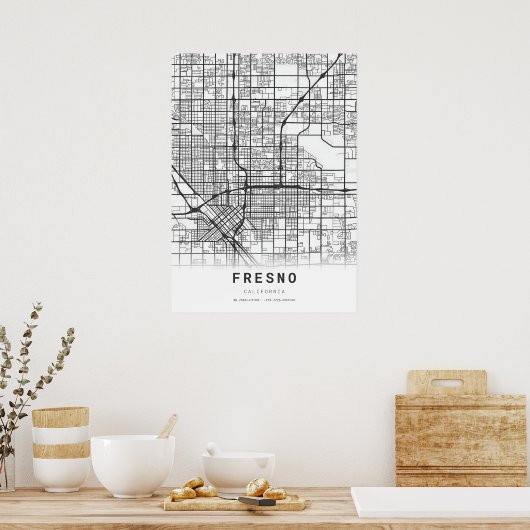 Stadsplattegrond van Fresno Poster (Keuken)
