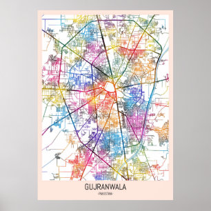 Stadsplattegrond van Gujranwala, Pakistan Poster