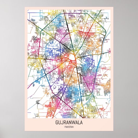 Stadsplattegrond van Gujranwala, Pakistan Poster (Voorkant)