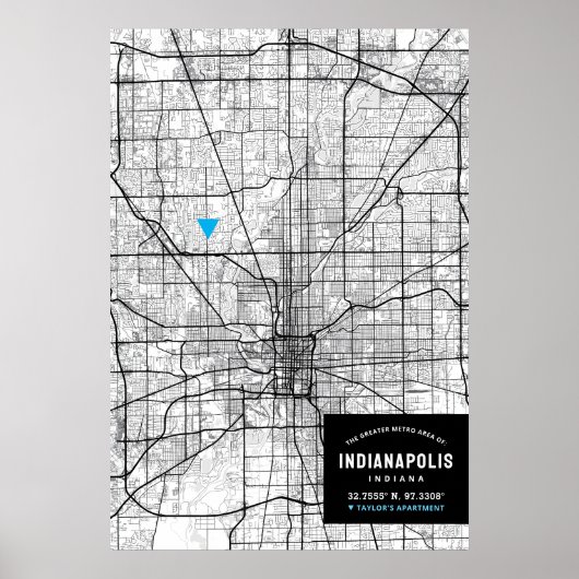 Stadsplattegrond van Indianapolis + Markeer uw loc Poster (Voorkant)