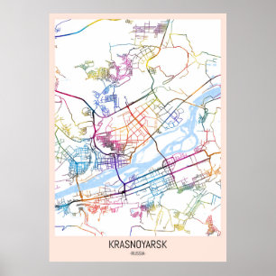 Stadsplattegrond van Krasnojarsk Rusland Poster
