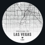 Stadsplattegrond van Las Vegas | Bruiloft Welkom Ronde Sticker<br><div class="desc">Een welkome bruiloft sticker met de stad Las Vegas,  Nevada en zijn unieke overhead kaart lay-out op maat van de Austin,  Texas Love Locator bruiloft uitnodiging set.</div>