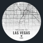 Stadsplattegrond van Las Vegas | Bruiloft Welkom Ronde Sticker<br><div class="desc">Een welkome bruiloft sticker met de stad Las Vegas,  Nevada en zijn unieke overhead kaart lay-out op maat van de Austin,  Texas Love Locator bruiloft uitnodiging set.</div>