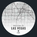 Stadsplattegrond van Las Vegas | Bruiloft Welkom Ronde Sticker<br><div class="desc">Een welkome bruiloft sticker met de stad Las Vegas,  Nevada en zijn unieke overhead kaart lay-out op maat van de Austin,  Texas Love Locator bruiloft uitnodiging set.</div>