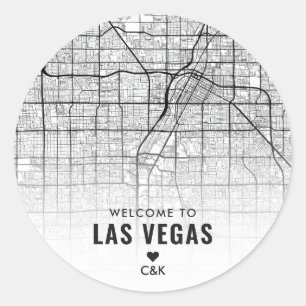 Stadsplattegrond van Las Vegas   Bruiloft Welkom Ronde Sticker