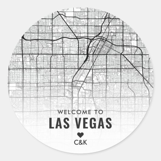 Stadsplattegrond van Las Vegas | Bruiloft Welkom Ronde Sticker (Voorkant)