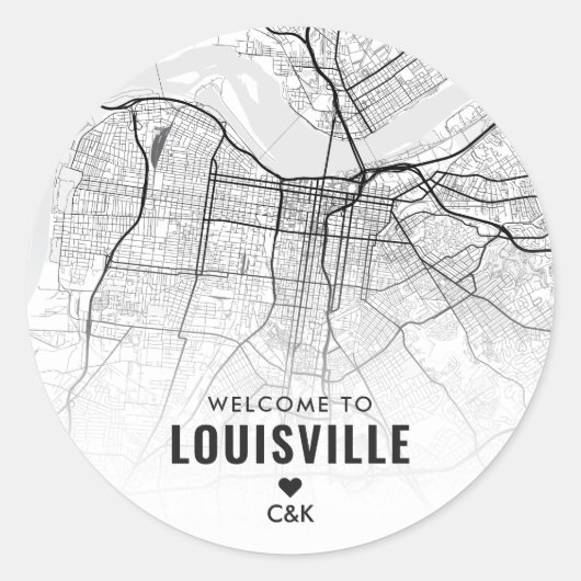 Stadsplattegrond van Louisville | Bruiloft Welkom Ronde Sticker (Voorkant)
