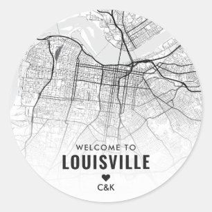 Stadsplattegrond van Louisville   Bruiloft Welkom Ronde Sticker