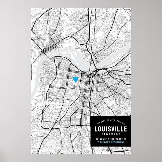 Stadsplattegrond van Louisville + Markeer uw locat Poster (Voorkant)