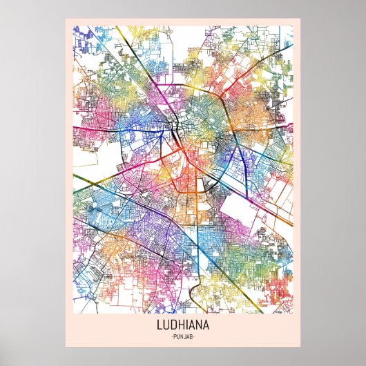 Stadsplattegrond van Ludhiana India Poster (Voorkant)