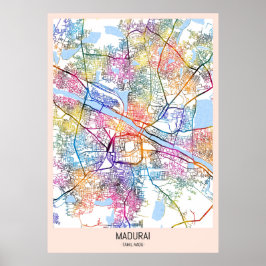 Stadsplattegrond van Madurai Tamil Nadu Poster