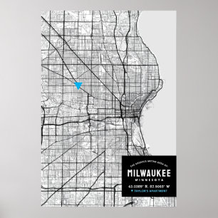Stadsplattegrond van Milwaukee + Markeer uw locati Poster