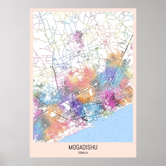 Stadsplattegrond van Mogadishu Somalië Poster (Voorkant)