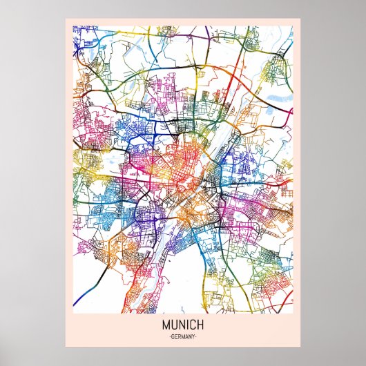 Stadsplattegrond van München Duitsland Poster (Voorkant)