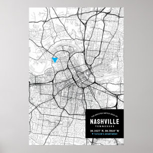Stadsplattegrond van Nashville + Markeer uw locati Poster