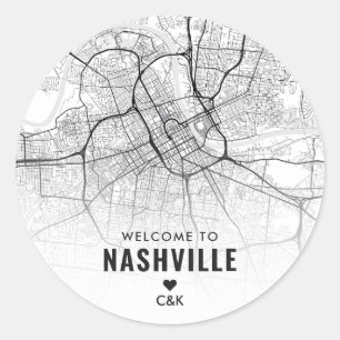 Stadsplattegrond van Nashville, Tennessee   Bruilo Ronde Sticker