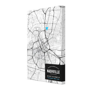 Stadsplattegrond van Nashville, Tennessee + Markee Canvas Afdruk