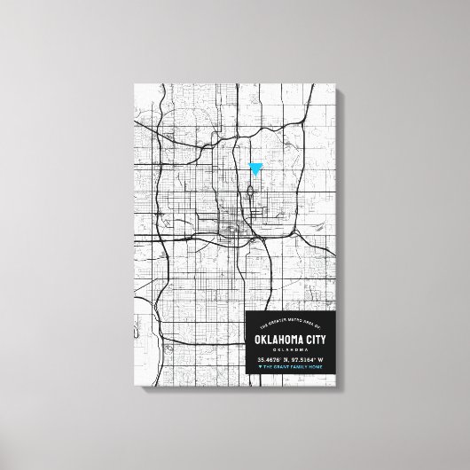 Stadsplattegrond van Oklahoma + Markeer uw locatie Canvas Afdruk (Voorkant)