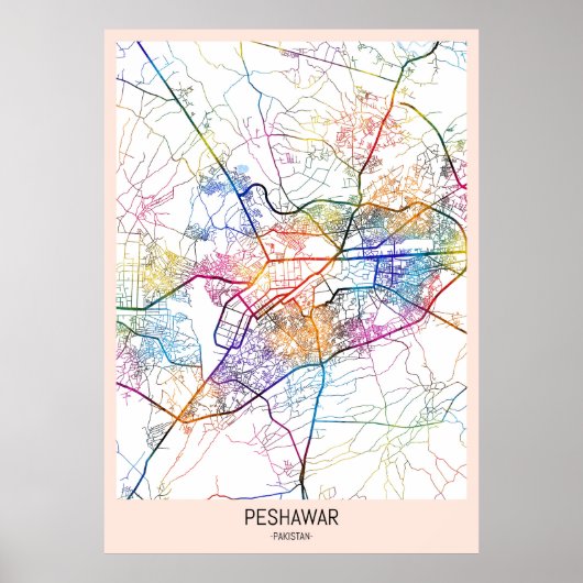 Stadsplattegrond van Peshawar, Pakistan Poster (Voorkant)