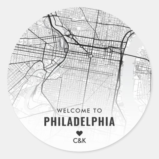 Stadsplattegrond van Philadelphia | Bruiloft Welko Ronde Sticker (Voorkant)