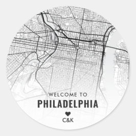 Stadsplattegrond van Philadelphia | Bruiloft Welko Ronde Sticker