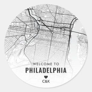 Stadsplattegrond van Philadelphia   Bruiloft Welko Ronde Sticker
