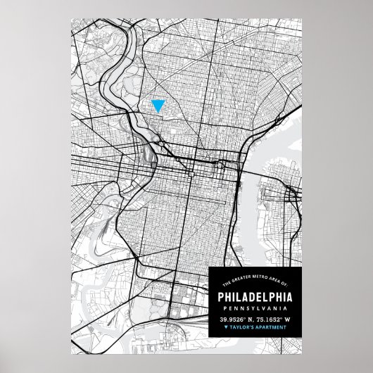 Stadsplattegrond van Philadelphia + Markeer uw loc Poster (Voorkant)