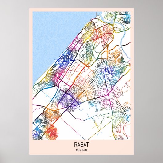 Stadsplattegrond van Rabat Marokko Poster (Voorkant)